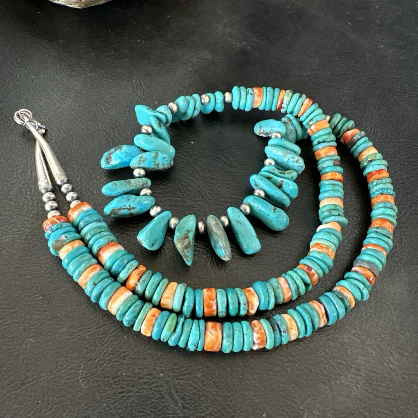 Mens Women Navajo Blue Turquoise Spiny Oyster Necklace Sterling Silver 24” 19506
