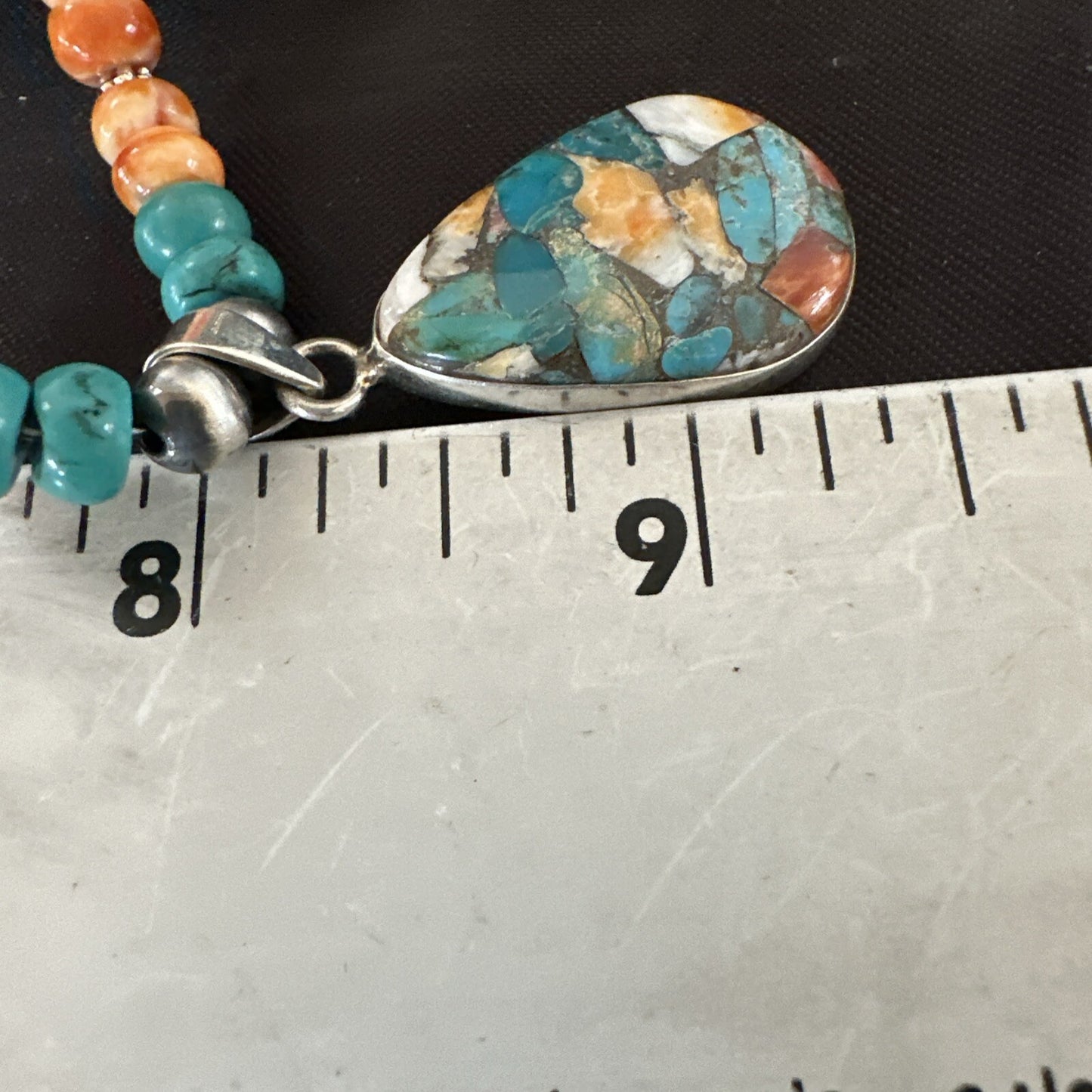 Spiny Pendant Turquoise Navajo Sterling Silver Necklace 21" 17898