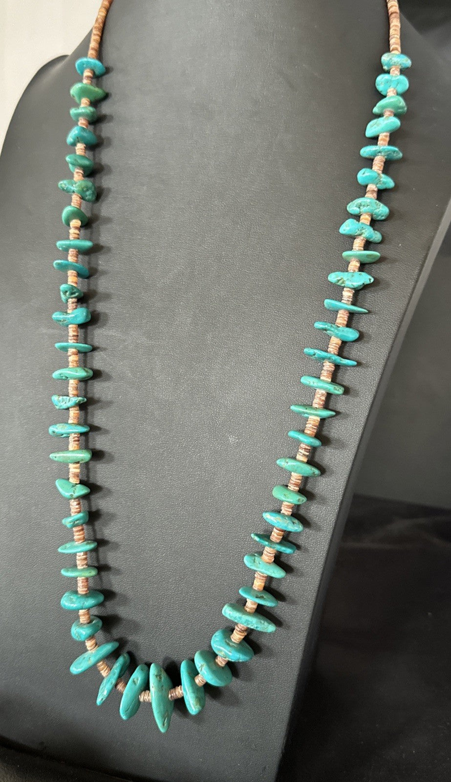 Santo Domingo Kingman Turquoise Heishi Sterling Silver Bead 32” Necklace 19554