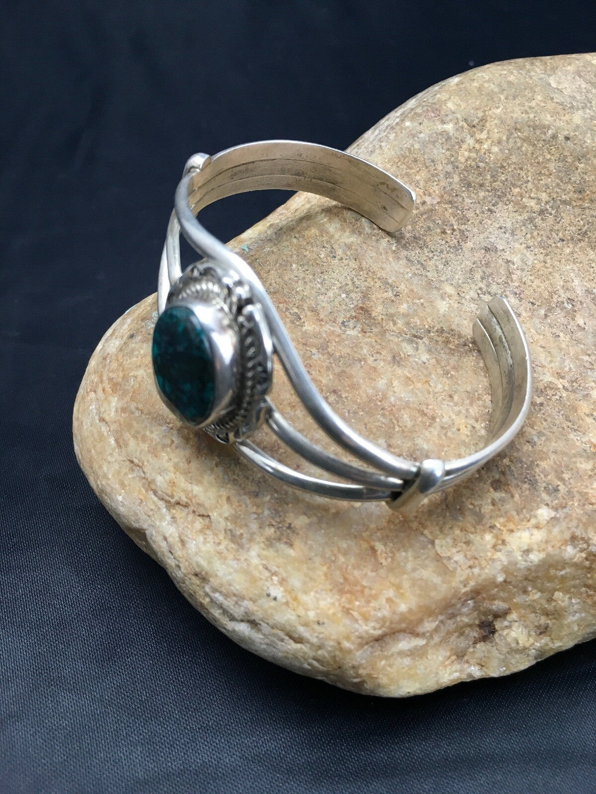 Spider Web Turquoise Navajo Indian Sterling Silver Bracelet 5" 02650