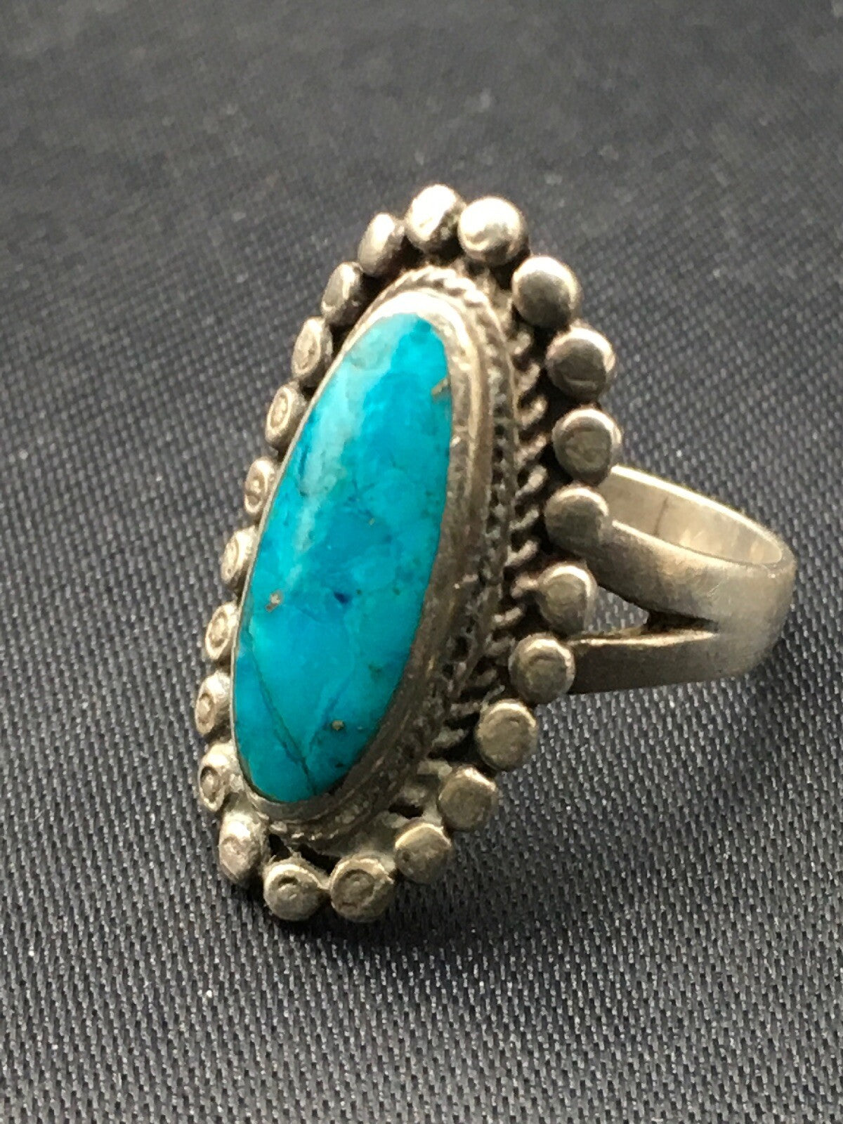 Blue Turquoise Navajo Sterling Silver Old Pawn Children’s Ring Size 3.75 04410