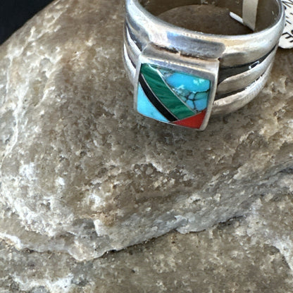 MultiColor Navajo Sterling Turquoise Spiny Oyster Inlay Ring Sz 6.5 18707