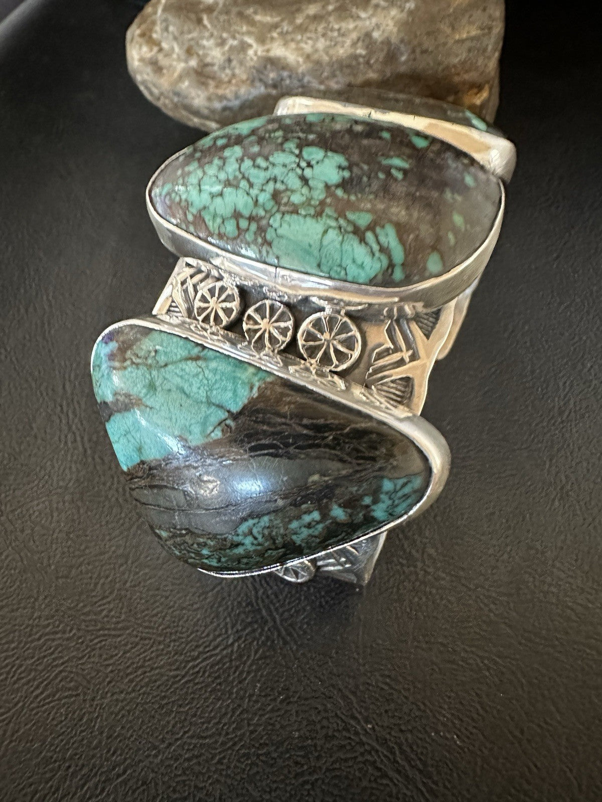 Mens Blue Spiderweb Turquoise Navajo Sterling Silver Cuff Bracelet 7.25" 19435