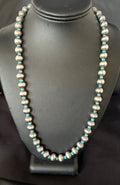 Blue Turquoise 10mm Round Beads Necklace 24" | Sterling Silver | Authentic Native American Handmade | 92408