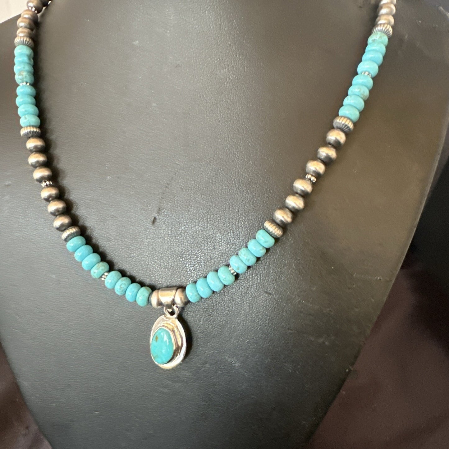 WoMens Blue Kingman Turquoise Pendant Navajo Sterling Silver Necklace 21" 17931