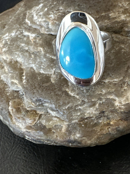 WoMens Sterling Silver Blue Kingman Turquoise Ring Size 7.5 17683