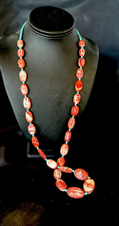 New Red Spiny Oyster Turquoise Heishi Navajo Sterling Silver Necklace 32" 17766