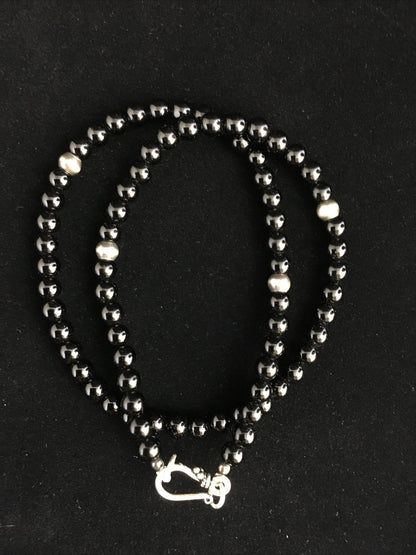 Black Onyx Navajo Sterling Silver Necklace 18” 10026
