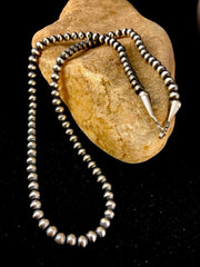 5mm Beads Navajo 24"Hook Eye Cone Necklace | Sterling Silver | Authentic Native American Handmade