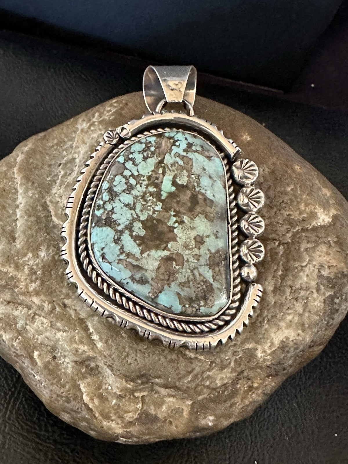 XL Men Women Blue Turquoise Pendant Navajo Sterling Yazzie 19526