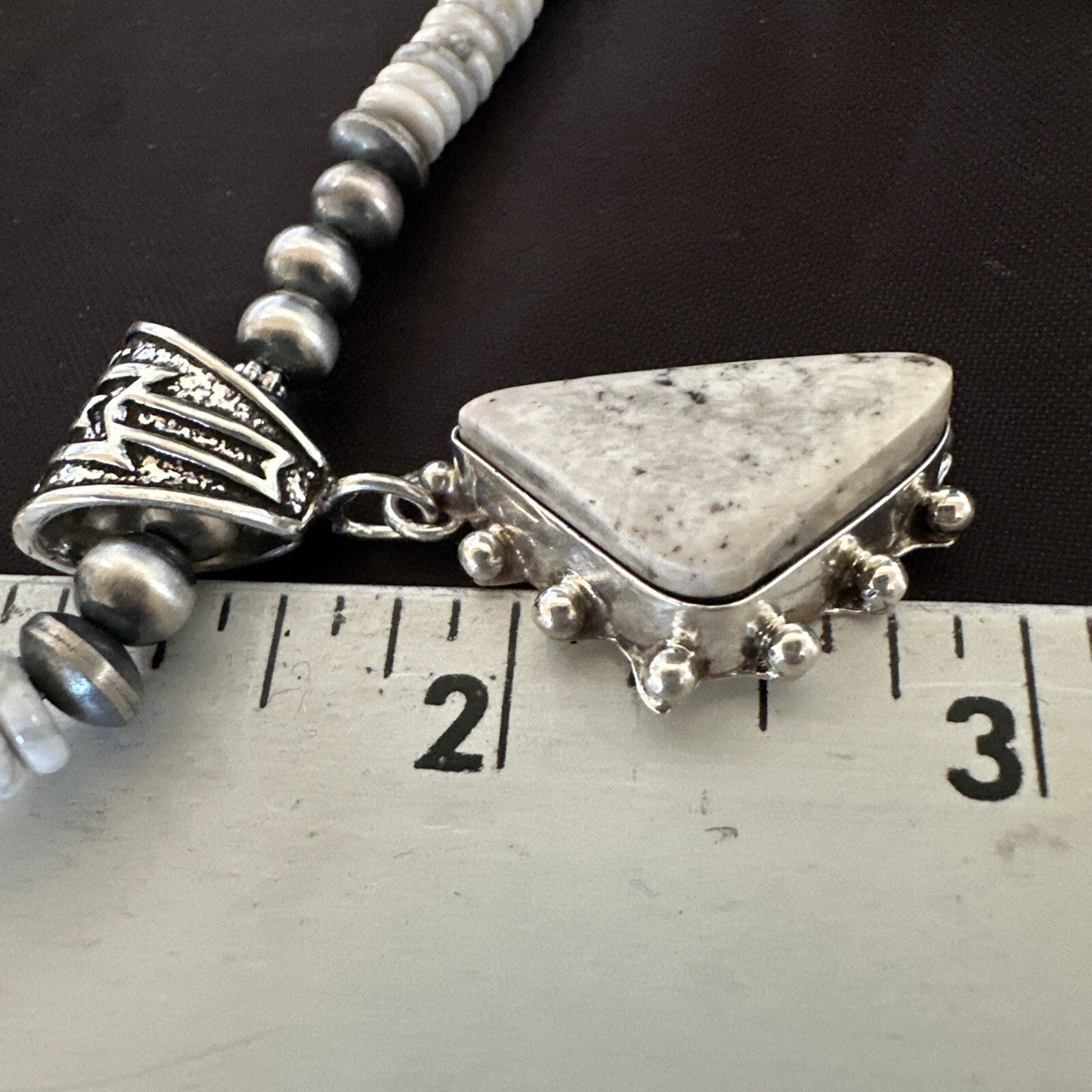 White Buffalo Turquoise Pendant Navajo Pearls Sterling Silver Necklace 22" 18255