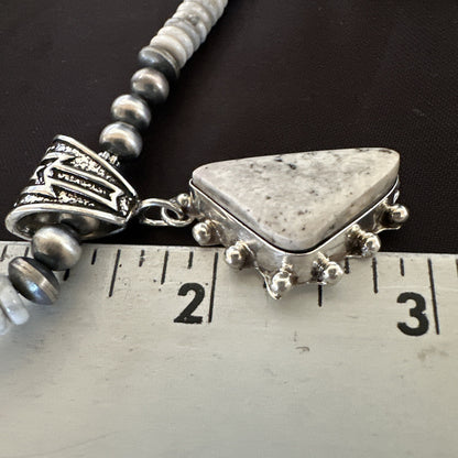 White Buffalo Turquoise Pendant Navajo Pearls Sterling Silver Necklace 22" 18255