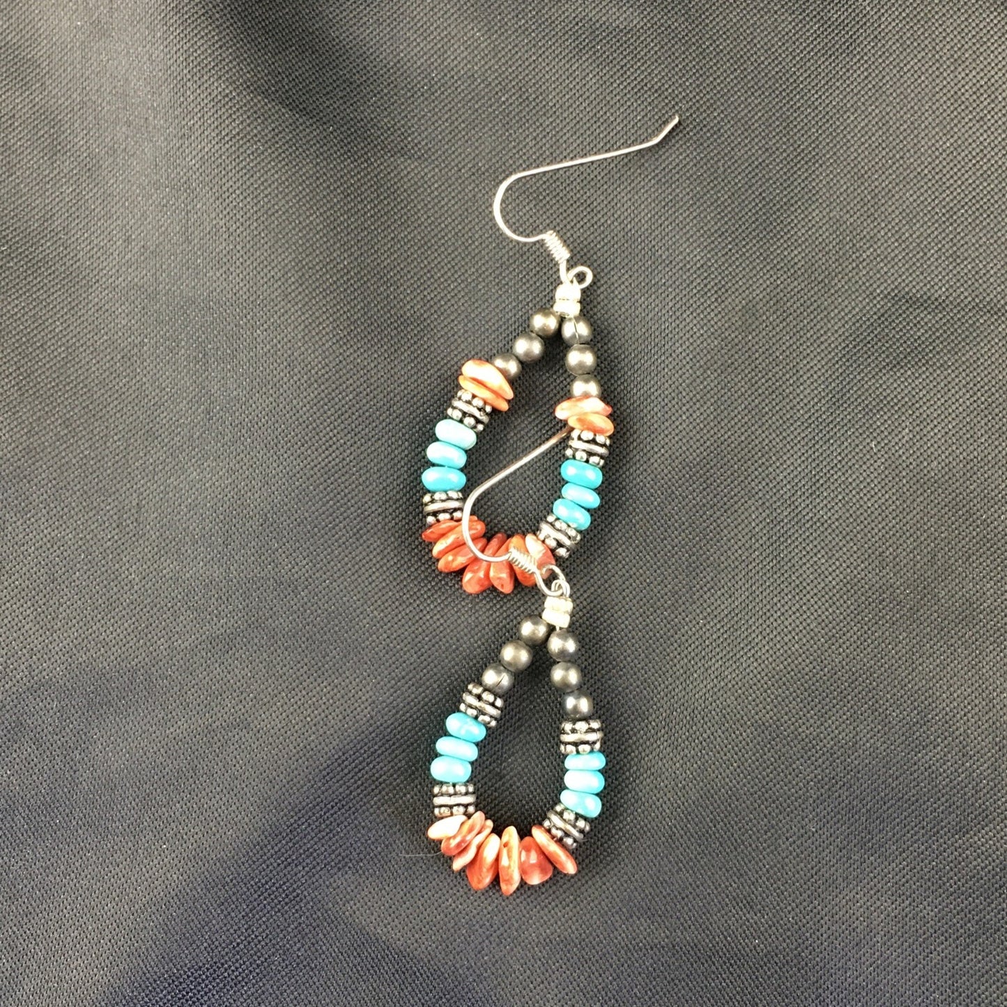 Turquoise Spiny Oyster Navajo Sterling Silver Earrings 1.25” 2034
