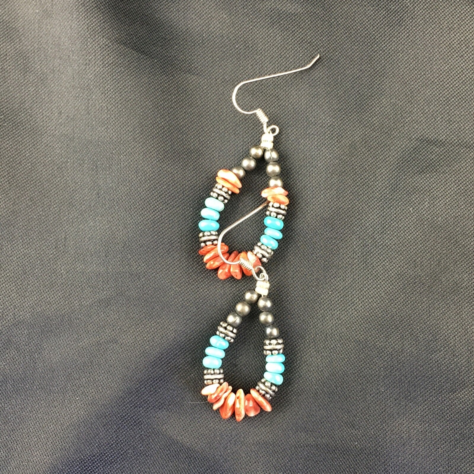 Turquoise Spiny Oyster Navajo Sterling Silver Earrings 1.25” 2034