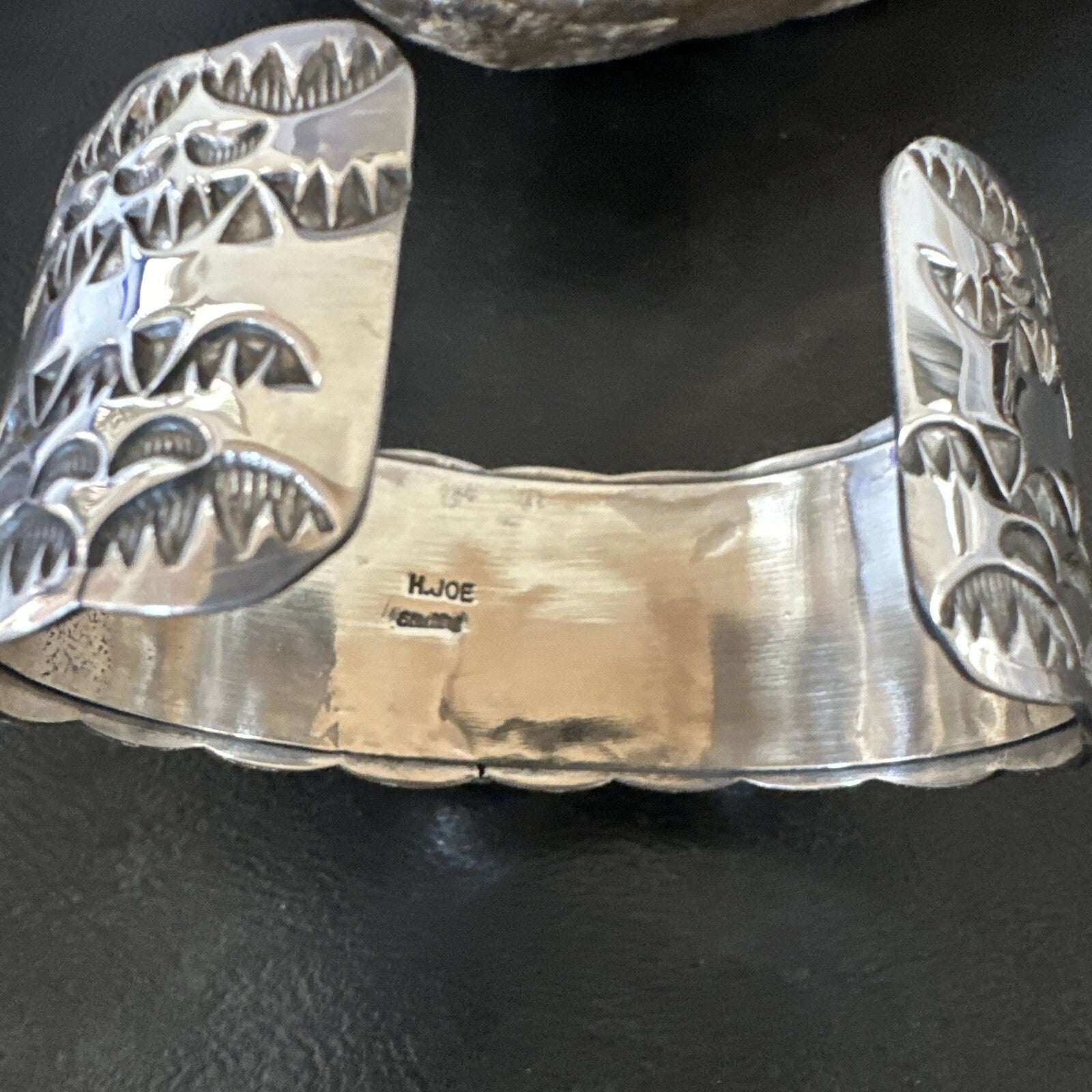 Navajo Green Royston TURQUOISE Stamped Sterling Silver Cuff Bracelet 17943
