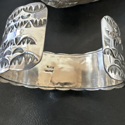 Navajo Green Royston TURQUOISE Stamped Sterling Silver Cuff Bracelet 17943
