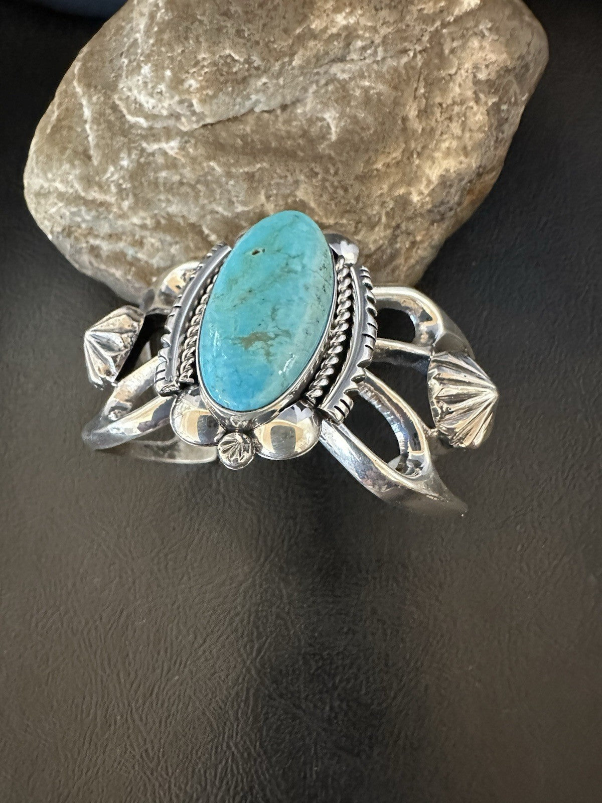 WoMens Tufa Kingman Turquoise Navajo Sterling Silver Cuff Bracelet 7.1" 19453