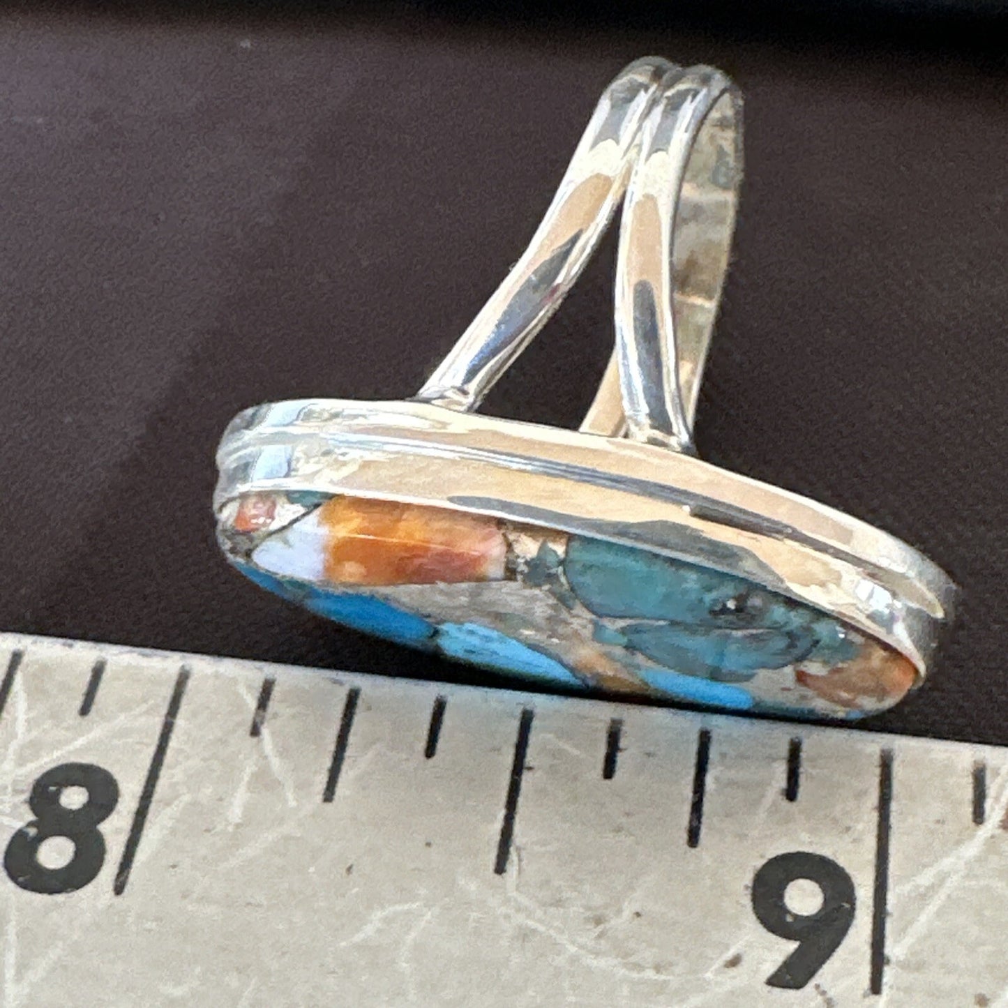 Blue Turquoise Spiny Oyster Southwestern Sterling Silver Ring Size 7 18444