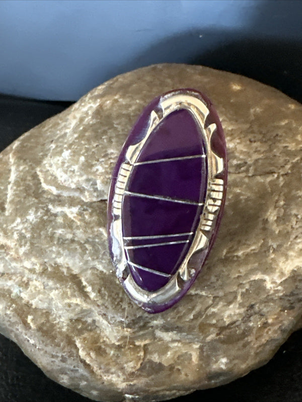 Beautiful Purple Sugilite Navajo Ring Inlay Sz 7.5 19813