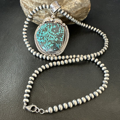 WoMens Navajo Sterling Silver Blue Spiderweb Turquoise Necklace Pendant 19297
