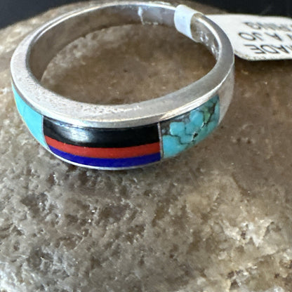 MultiColor Navajo Sterling Turquoise Spiny Oyster Inlay Ring Sz 6.5 18709