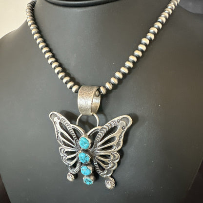 Butterfly Blue Kingman Turquoise Pendant Navajo Sterling Silver Necklace 19295