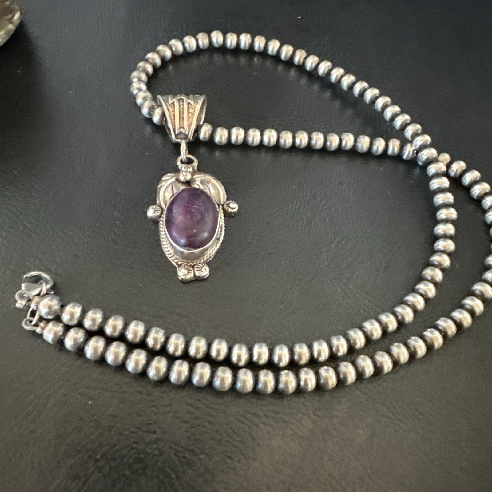Purple Stone Pendant Navajo Pearls Sterling Silver Necklace 20” 18180