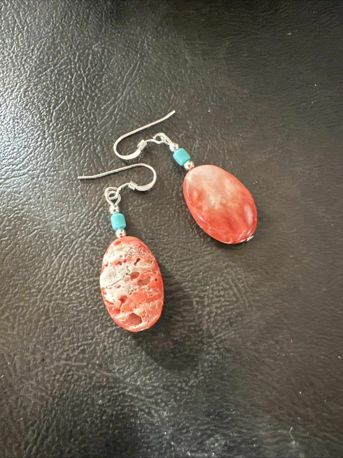 Navajo Sterling Red Spiny Oyster Turquoise Bead Earrings 18692