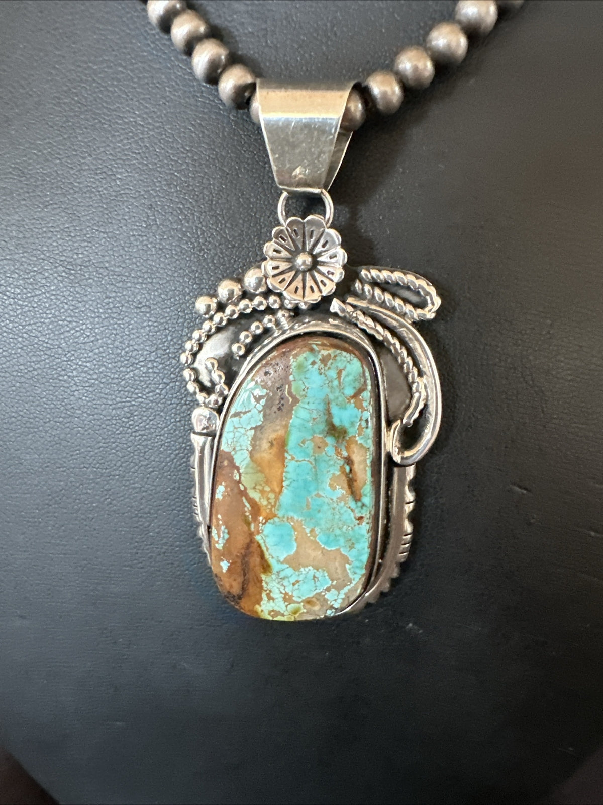 Mens Women Navajo Sterling Silver Green Royston Turquoise Necklace Pendant 18158