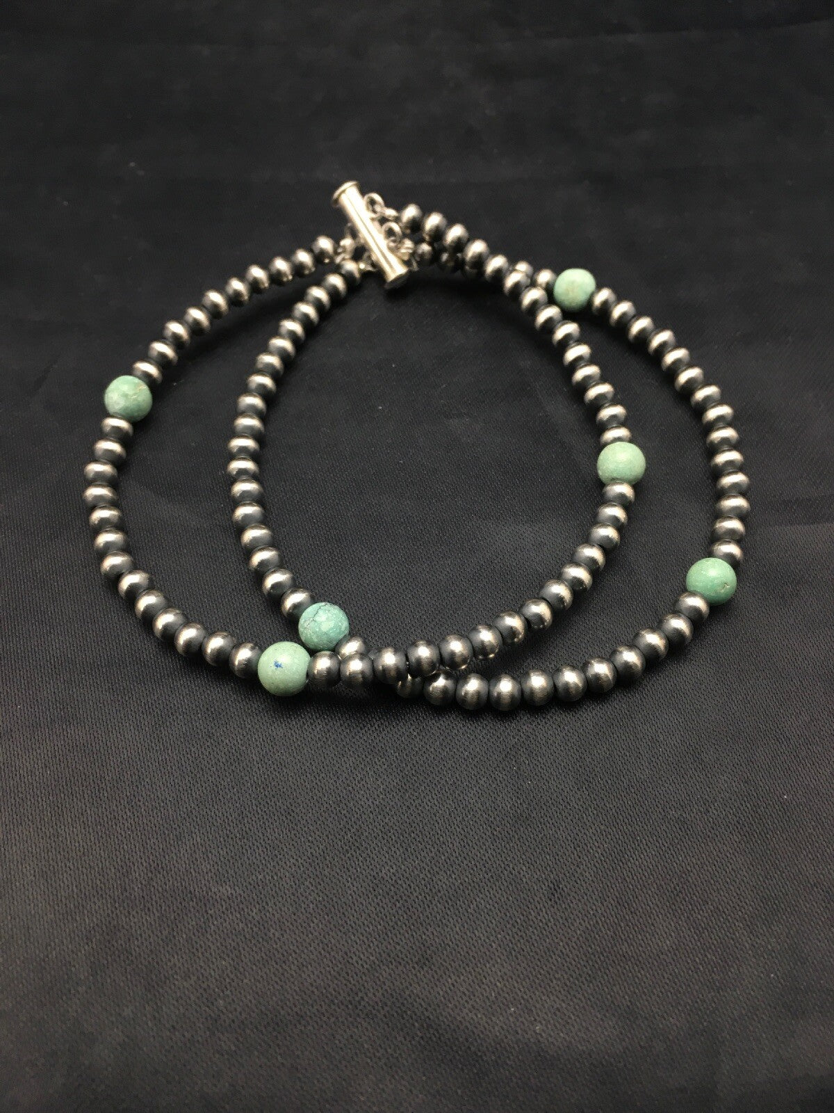Blue Turquoise Bracelet Navajo Sterling Silver Beads 378