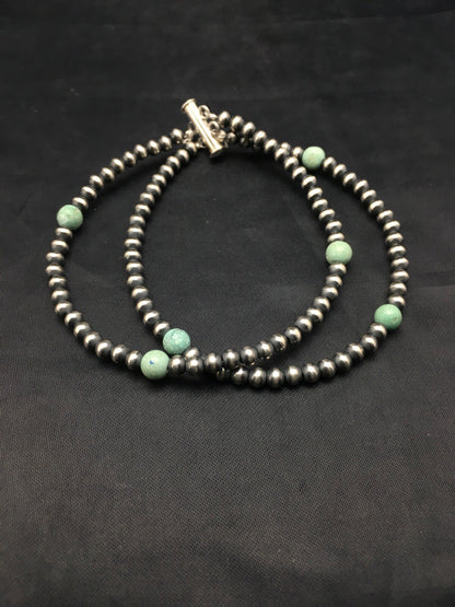 Blue Turquoise Bracelet Navajo Sterling Silver Beads 378