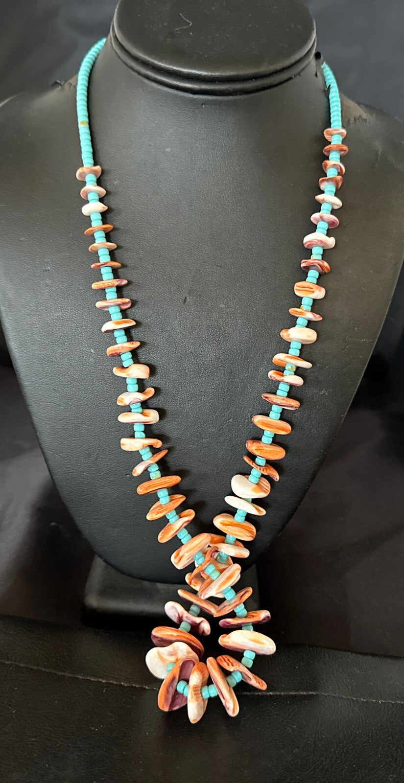 Orange Spiny Oyster Blue Turquoise 26� Navajo Sterling Silver Necklace 17949