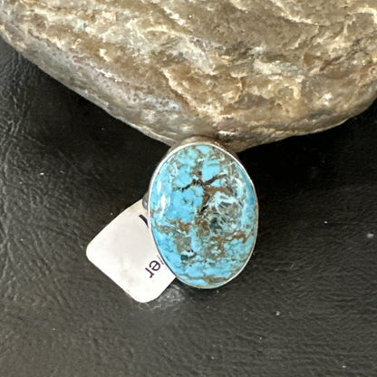 Blue Turquoise#8 Southwestern Sterling Silver Ring Size 7 19737