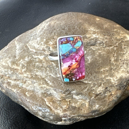 Blue Turquoise Spiny Oyster Southwestern Sterling Silver Ring Size 11 18453