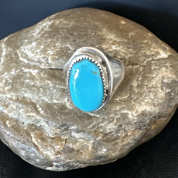 Blue Kingman Turquoise Navajo Ring Size 10 | Sterling Silver | Authentic Native American Handmade | 19407