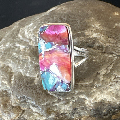 Blue Turquoise Spiny Oyster Navajo Sterling Silver Ring Size 9 18222