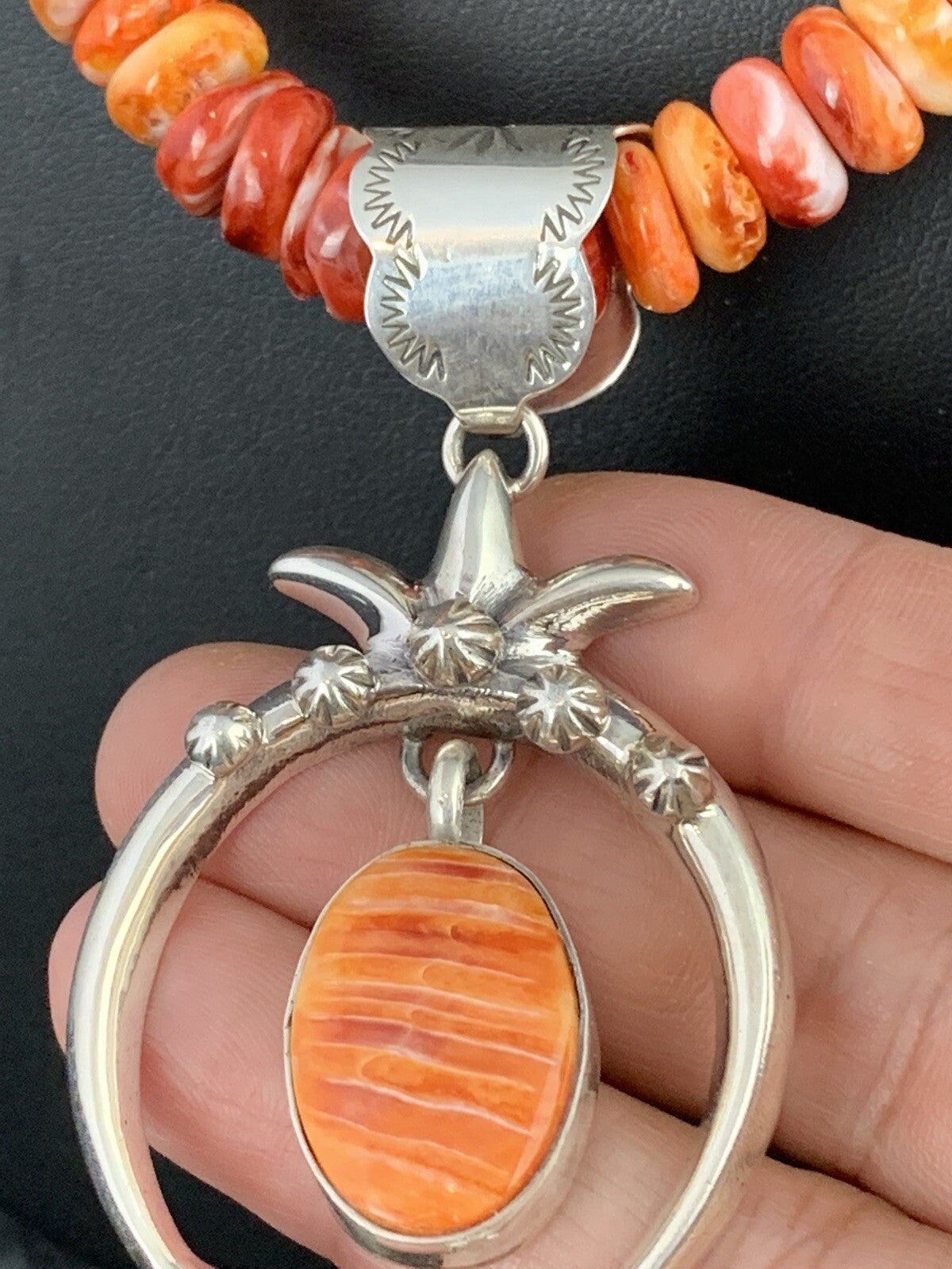 Spiny Oyster Naja Pendant Navajo Sterling Silver Necklace 00238
