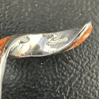 Orange Spiny Oyster Opal Sterling Silver Swirl Dangle Earrings 3" 19134