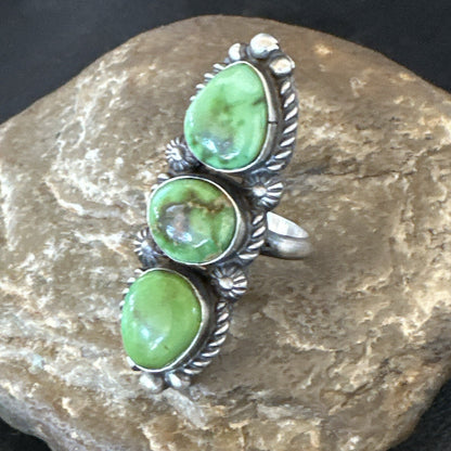Navajo Sterling Silver Cluster Green Sonoran Gold Turquoise Ring Sz 8 18599