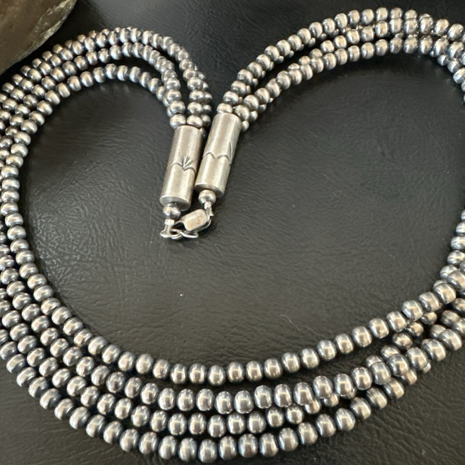 4mm Sterling Silver 4 Strand Bib 16-19”Navajo Pearls Cone Necklace 19397