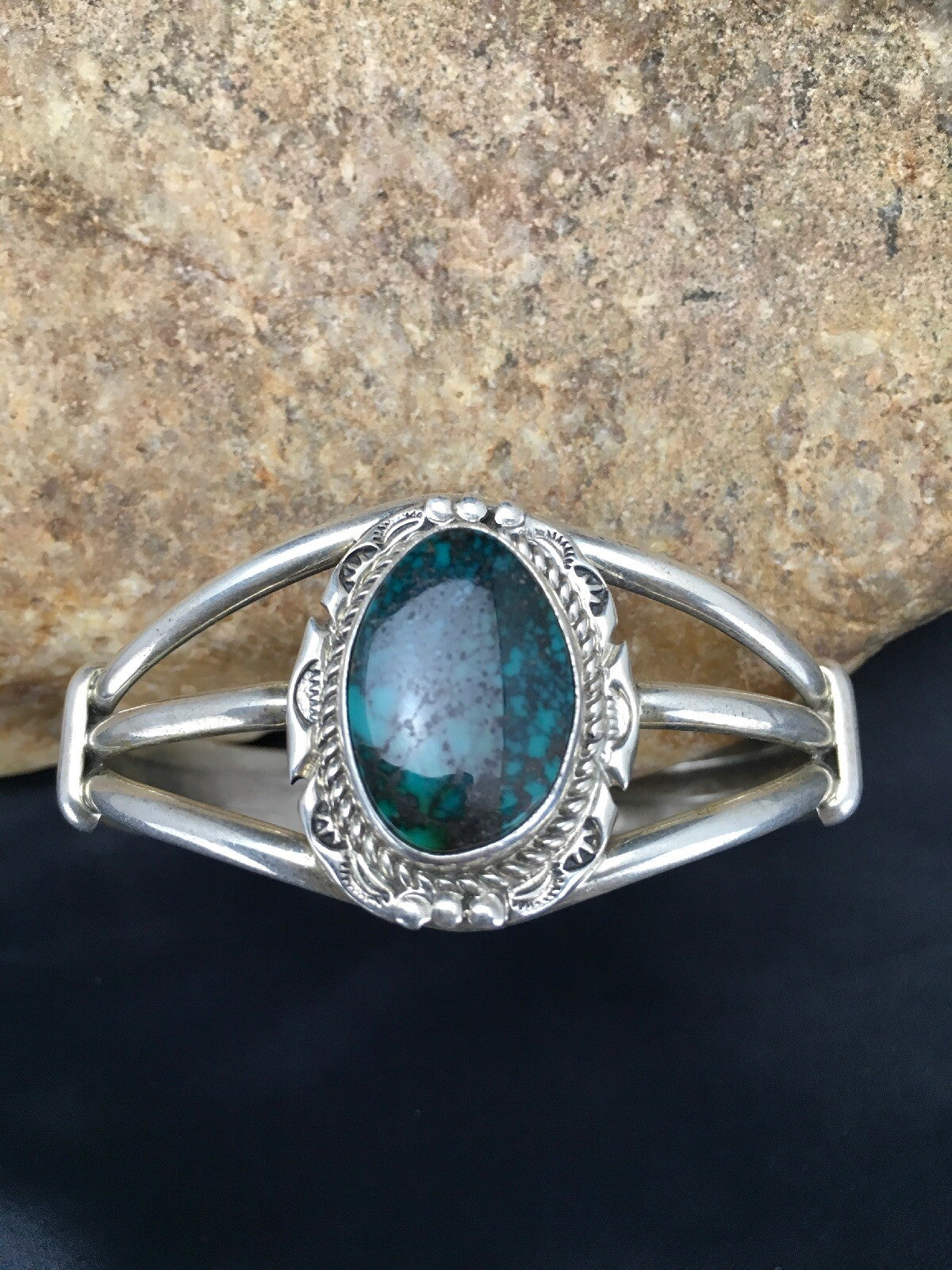 Spider Web Turquoise Navajo Indian Sterling Silver Bracelet 5" 02650