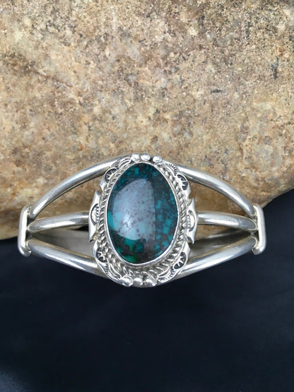 Spider Web Turquoise Navajo Indian Sterling Silver Bracelet 5" 02650