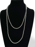 6mm Navajo Pearls 66"Single Strand Necklace | Sterling Silver | Authentic Native American Handmade