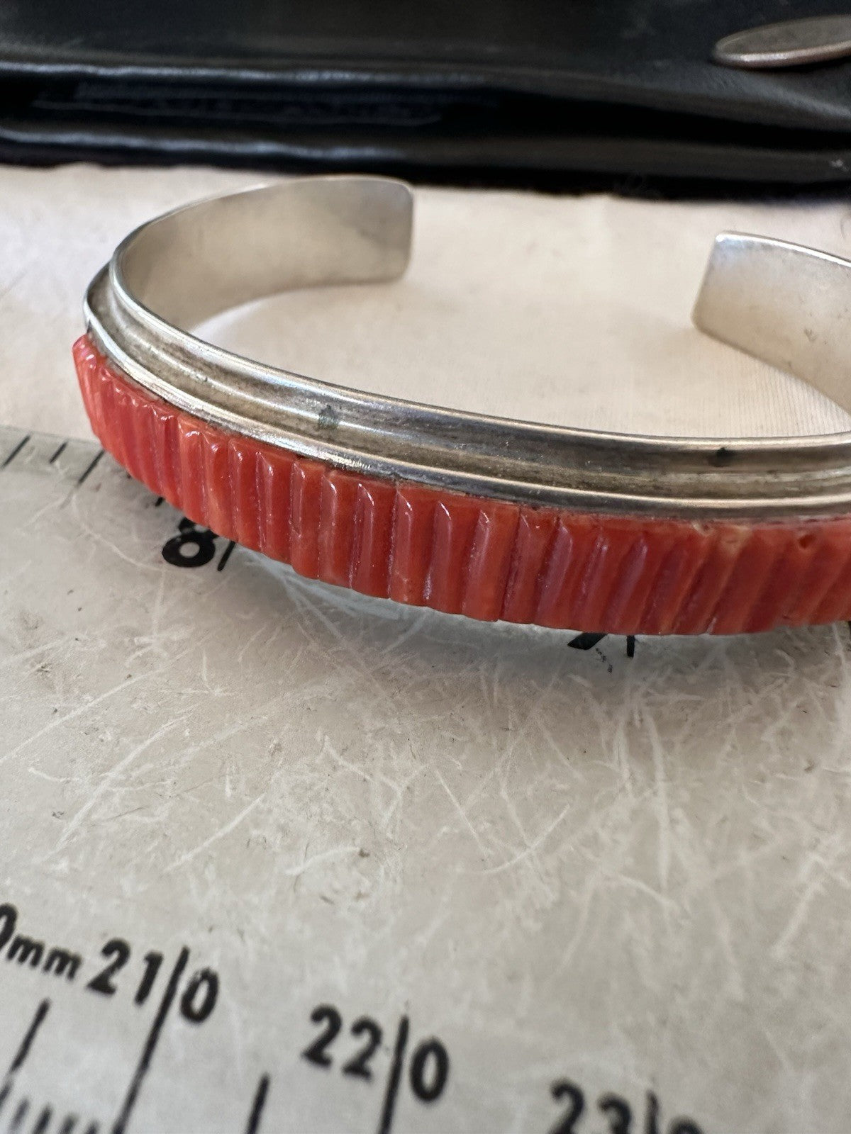 Native American Red Coral Navajo Bracelet Sterling Silver Handmade 19461