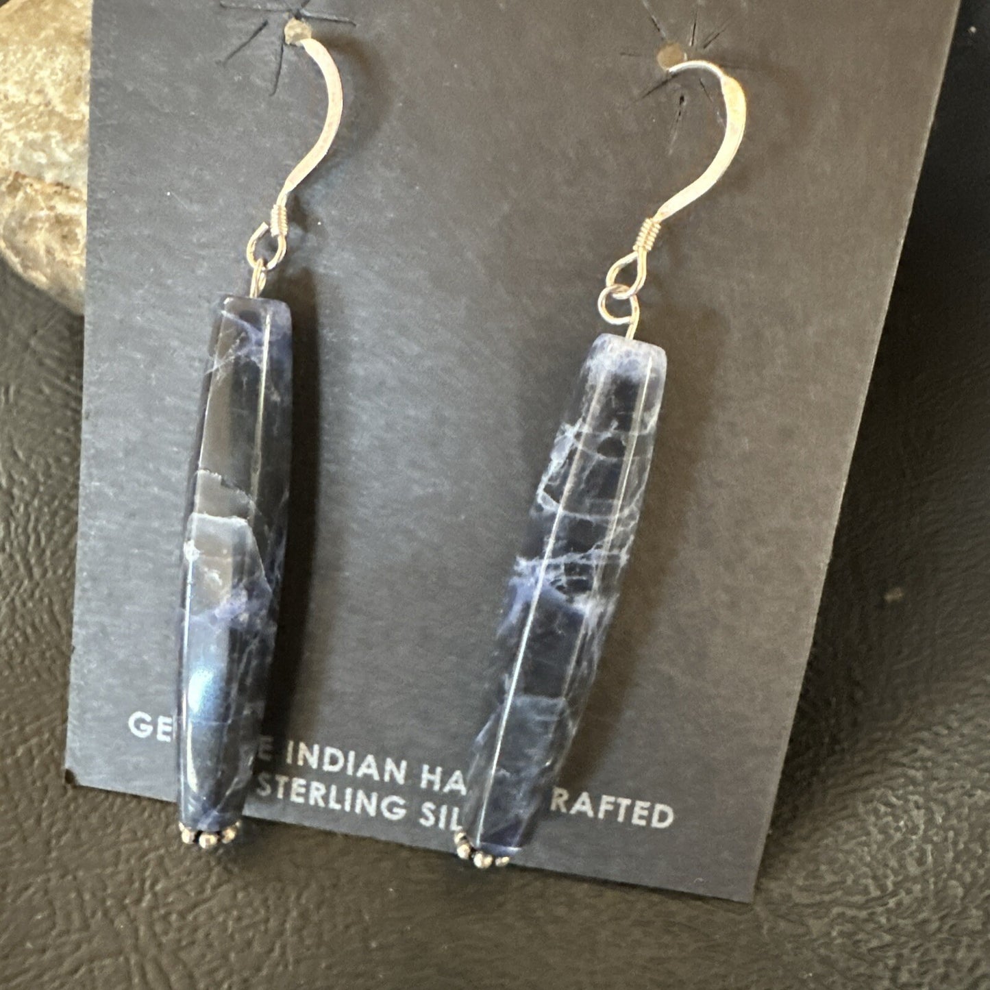 Navajo Blue Labradorite Sterling Silver Dangle Bead Earrings 2041
