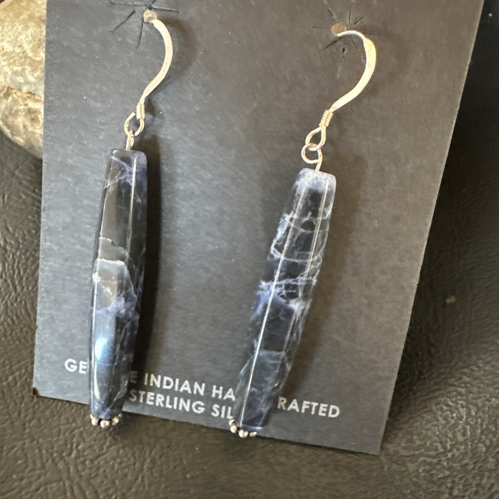 Navajo Blue Labradorite Sterling Silver Dangle Bead Earrings 2041