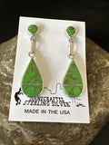 Green Gaspeite Southwestern Inlay Earrings 1.5" | Sterling Silver | Authentic Native American Handmade | 19154