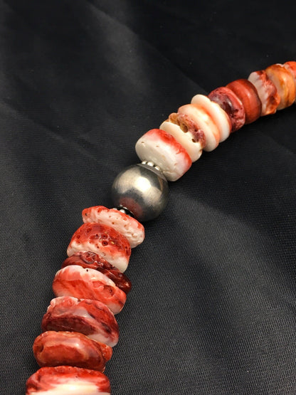 Native American Red Spiny Oyster Navajo Sterling Silver Necklace 20" 04026