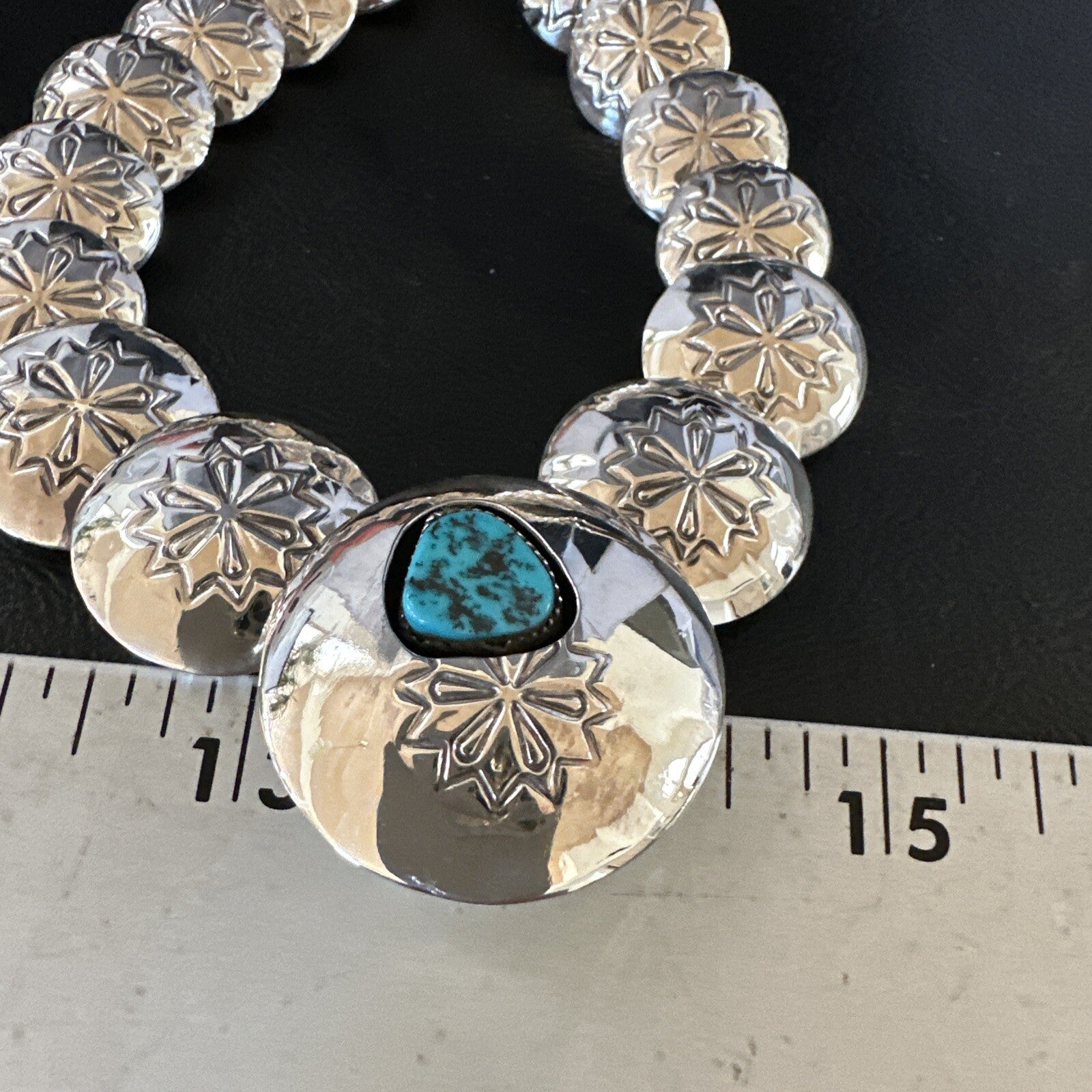 Turquoise Pillow Navajo Sterling Silver Bead Necklace 15082