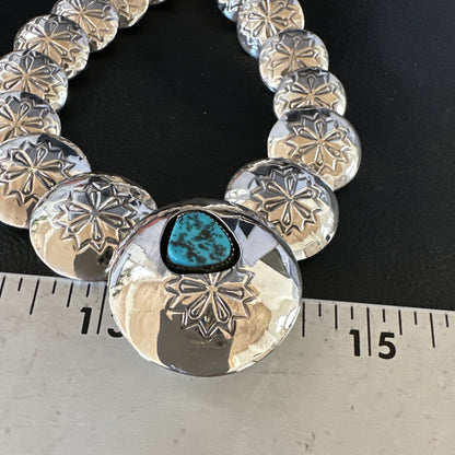 Turquoise Pillow Navajo Sterling Silver Bead Necklace 15082